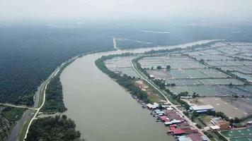 Offene Fischfarm aus der Luft in Sungai Udang, Penang. video