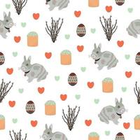 Easter seamless pattern with rabbit, white background vector