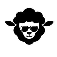 genial logo de cabeza de oveja con gafas vector