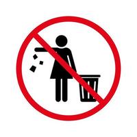 icono de silueta de basura de caída prohibida. no tire el pictograma de glifo de basura. advertencia, deje caer la basura en la etiqueta de la papelera. Precaución por favor manténgalo limpio, no desperdicie. ilustración vectorial aislada. vector