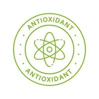 Antioxidant Line Green Stamp. Free Anti Oxidant Outline Sticker. Healthy Organic Nature Ingredient Label. Anti Oxidant Supplement Symbol. Molecule Cell Antioxidant Sign. Isolated Vector Illustration.