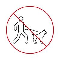 No Walking with Leash Domestic Dog Puppy Ban Black Line Icon. Man Walk with Dog Outline Pictogram. Prohibit Walker Person with Mammal Pet Dog Symbol. Isolated Vector Illustration.