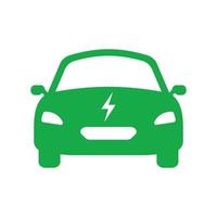 Electric Car Green Silhouette Icon. Eco Electro EV with Bolt Green Symbol. Electric Car with Lightning Sign. Ecology Hybrid Vehicle Glyph Pictogram. Electronic Automobile Logo. Vector Illustration.