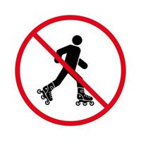 Ban Entry in Roller Skate Black Silhouette Icon. Caution Forbidden Rollerskate Pictogram. Man in Roll Red Stop Circle Symbol. No Allowed Skating Sign. Roller Prohibited. Isolated Vector Illustration.