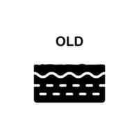 Old Skin Silhouette Icon. Dermis Structure of Aged Skin Black Pictogram. Wrinkle, not Elastic Flexible Smooth Skin Icon. Dermis Aging Prevention. Isolated Vector Illustration.