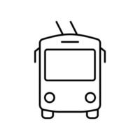 Black Trolleybus Line Icon. Stop Station for City Electric Transport Linear Pictogram. Trolley Bus in Front View Outline Icon. Trolley Bus Simple Sign. Editable Stroke. Isolated Vector Illustration.