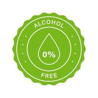 Non Alcohol in Beauty Product Stamp. Zero Percent Alcohol Free Green Label. No Contain Alcohol in Natural Cosmetic Sticker. Droplet in Round Seal Symbol of Nonalcoholic. Isolated Vector Illustration.