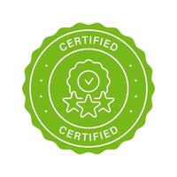 Certificate Good Quality Product Stamp. Safety Certified Green Label. Certify Control Sticker. Verified Symbol. Authorized Safe Sign. Certificate Guarantee Origin Seal. Isolated Vector Illustration.