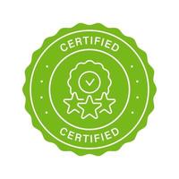 Certificate Good Quality Product Stamp. Safety Certified Green Label. Certify Control Sticker. Verified Symbol. Authorized Safe Sign. Certificate Guarantee Origin Seal. Isolated Vector Illustration.