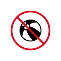 No Play Beach Ball Black Silhouette Icon. Forbid Inflatable Beachball Pictogram. Ban Beach Zone for Play Stop Circle Symbol. No Allowed White Black Striped Water Ball. Isolated Vector Illustration.