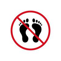 Warning Ban Walk Barefoot Black Silhouette Icon. Forbid Human Footprint Pictogram. Foot Print Bare Step Red Stop Symbol. No Man Footstep Sign. Carbon CO2 Prohibit. Isolated Vector Illustration.