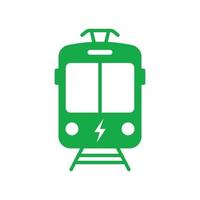 Electric Tram Silhouette Green Icon. Stop Station Sign for Ecology Electrical Public Transport Glyph Pictogram. Eco Streetcar in Front View Icon. Ecology Tramway Symbol. Isolated Vector Illustration.