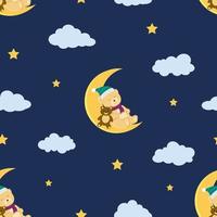 Cute cartoon seamless pattern with bear sleeping on the moon for decorative,fabric,textile,kid product and all print vector