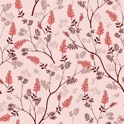 Beautiful seamless pattern with hand drawn red wild flowers on pastel background
