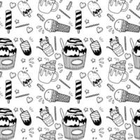 Ice cream seamless pattern doodle line vector background