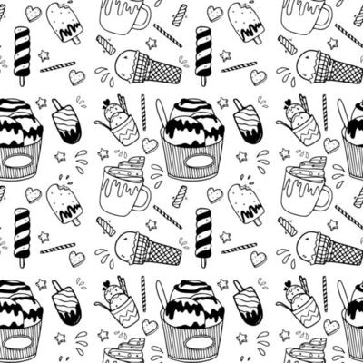 Ice cream seamless pattern doodle line vector background