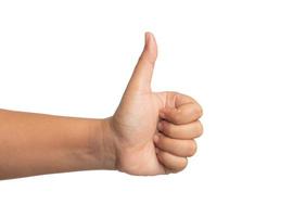 Showing hand thumbs up isolated on a white background photo