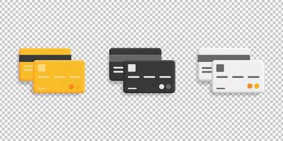 Set of credit cards or debit cards. Credit cards on transparent background. Vector illustration.