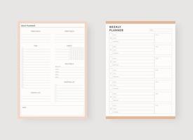 Daily and weekly planner template. Set of planner and to do list. Modern planner template set. Vector illustration.