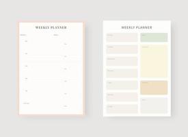 Weekly planner template. Set of planner and to do list. Modern planner template set. Vector illustration.