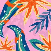 Abstract aesthetic background boho jungle with tropical leaves. Boho jungle in modern style. Ethnic leaf floral background art. Contemporary hand drawn flat design. Abstract tropical art vector