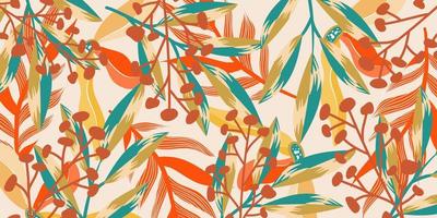 Abstract aesthetic background boho jungle with tropical leaves. Boho jungle in modern style. Ethnic leaf floral background art. Contemporary hand drawn flat design. Abstract tropical art vector