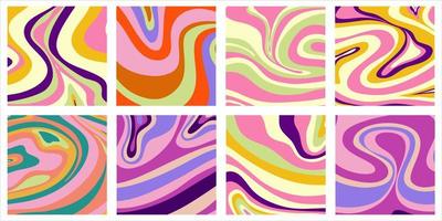 Trippy trendy background set Psychedelic design. y2k, 70s, hippie style. Abstract floral illustration. Vector illustration design. Psychedelic groovy wave.