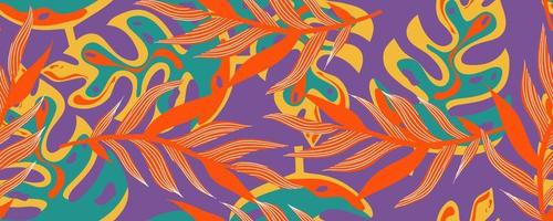 Contemporary aesthetic jungle wall horizontal seamless pattern background. Modern exotic floral jungle pattern. Pattern art texture background vector. Ethnic boho leaf floral background art vector