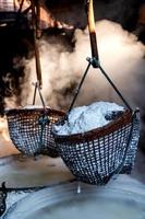 Folk wisdom boiling brine for making into rock salt photo