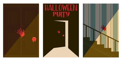 Vintage poster Halloween movie minimalism set for flyer design. Horror old cinema. Layout template. Party decoration. Creative vector illustration. Holiday poster design. Horror old cinema movie.