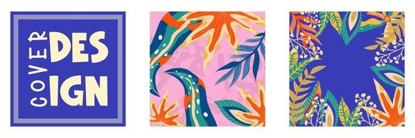 Folleto de conjunto de selva boho estético de moda. fondo de selva floral exótico de moda abstracto. plantilla de diseño fondo de naturaleza abstracta. vector de portada de arte de follaje tropical