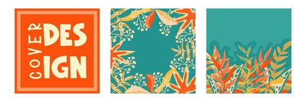 Folleto de conjunto de selva boho estético de moda. fondo de selva floral exótico de moda abstracto. plantilla de diseño fondo de naturaleza abstracta. vector de portada de arte de follaje tropical