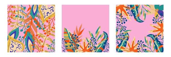 Folleto de conjunto de selva boho estético de moda. fondo de selva floral exótico de moda abstracto. plantilla de diseño fondo de naturaleza abstracta. vector de portada de arte de follaje tropical