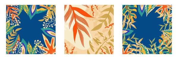 Folleto de conjunto de selva boho estético de moda. fondo de selva floral exótico de moda abstracto. plantilla de diseño fondo de naturaleza abstracta. vector de portada de arte de follaje tropical