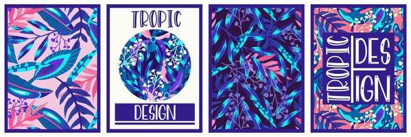 Canvas tropical set neon jungle. Summer botanical wallpaper. Botanical jungle. Abstract art background vector. Tropical foliage art background vector. Poster floral neon set. vector