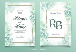 Watercolor wedding invitation template with green flower ornament vector