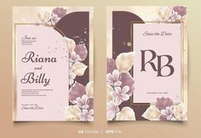 Watercolor wedding invitation template with brown and yellow flower ornament vector