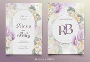 Watercolor wedding invitation template with yellow and purple flower ornament vector