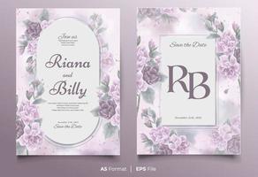 Watercolor wedding invitation template with pink and purple flower ornament vector