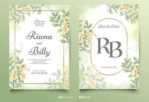 Watercolor wedding invitation template with yellow and green flower ornament vector