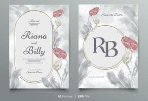 plantilla de invitación de boda de acuarela con adorno de flores rojas y blancas vector