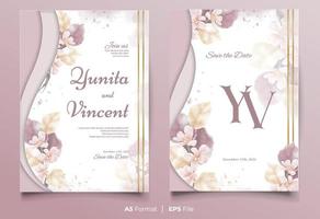 plantilla de invitación de boda de acuarela con adorno de flores amarillas y marrones vector