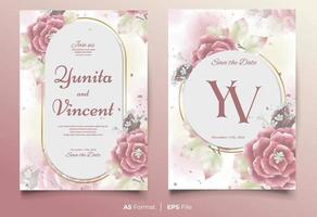 Watercolor wedding invitation template with yellow and pink flower ornament vector