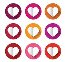 Modern heart icons set with long shadow effect vector