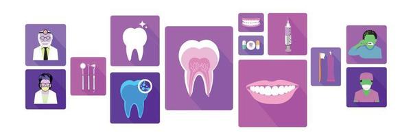 Banner of Modern color dental icons set with long shadow effect vector