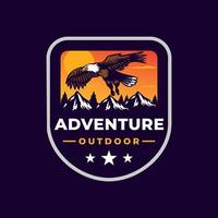 Outdoor adventure mountain badge logo vector