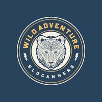 Wild adventure bear head badge logo vector