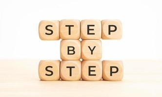 Step by Step message on wooden block shape photo