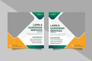 Lawn or gardening service social media post and web banner template vector