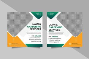 Lawn or gardening service social media post and web banner template vector